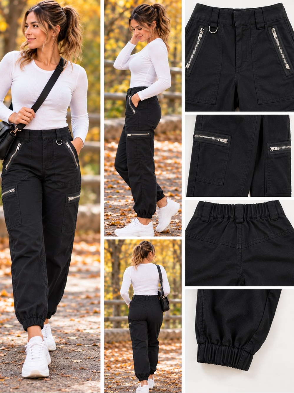 Aritzia TNA Supply Cargo Jogger Pants Black Zip Utility Size S